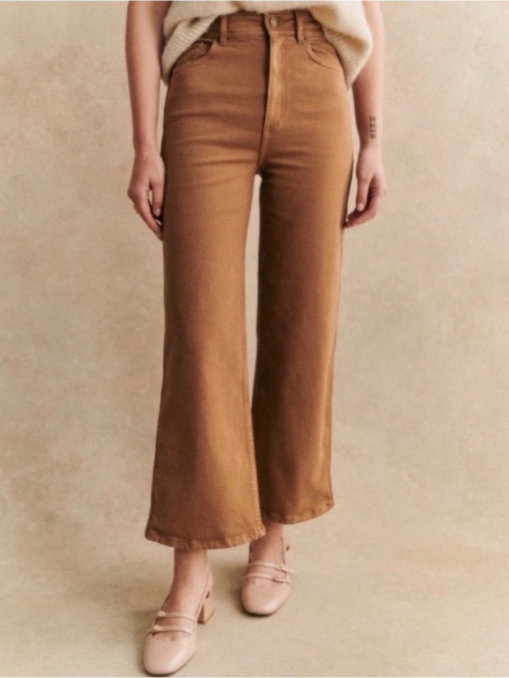 Sézane Le Crop High-Rise Wide-Leg Cropped Jeans Warm Brown FR 40 / US 8